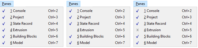 extruder menu items