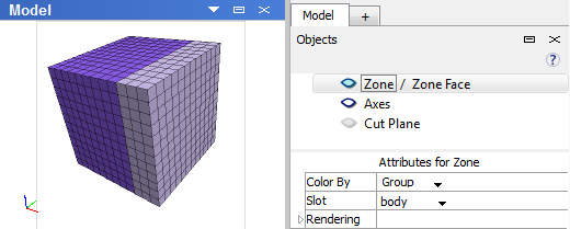 Objects control set in Model pane